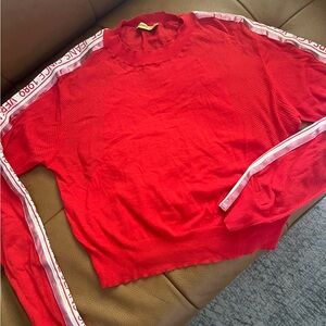 Versace Jeans Collection Red Crewneck Sweater with White Stripe Detail